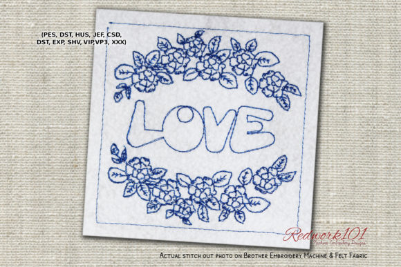 Love with Flower Redwork