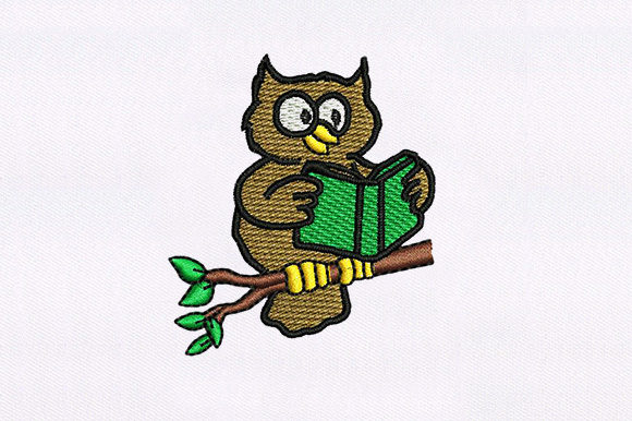 Owl Reading Book Embroidery Design